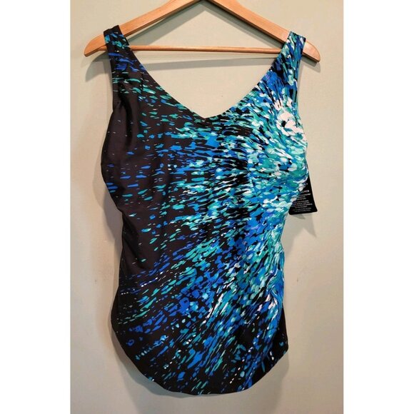 New Swim 365 Swimsuits For All Blue Black 1pc Swimsuit Sz 18 - Picture 1 of 9